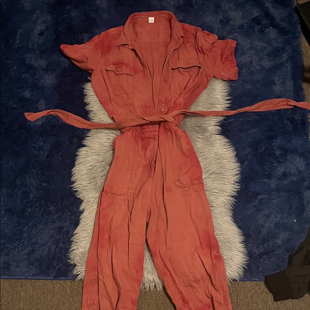 Women's Salmon color acid wash Jumpsuit Sz L